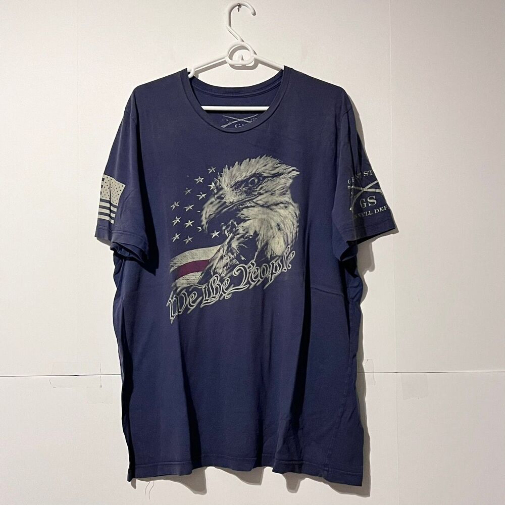 Grunt Style Mens This Will Defend T-Shirt Size XL Blue We The People Eagle USA